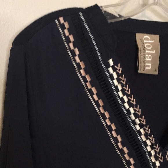 Anthropologie Dolan Embroidered Grand Bazaar Top Blouse Navy Gold Medium M - Picture 2 of 9